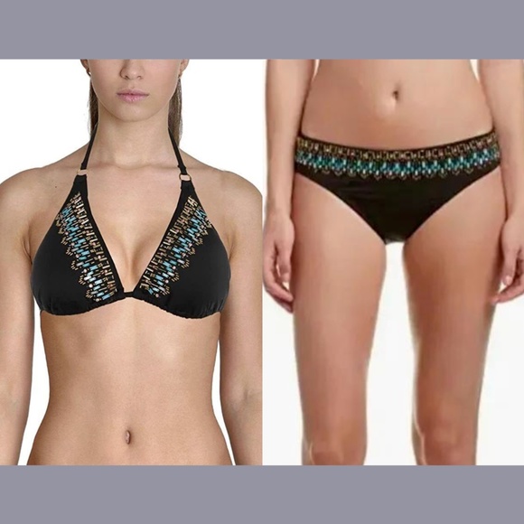 EUC Kenneth Cole [ Small ] LEGGO MY DECO Beaded Tri Top & Bikini Bottom‎ - Picture 1 of 12